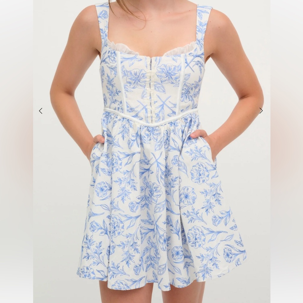 For Love And Lemons Blue and White Dress